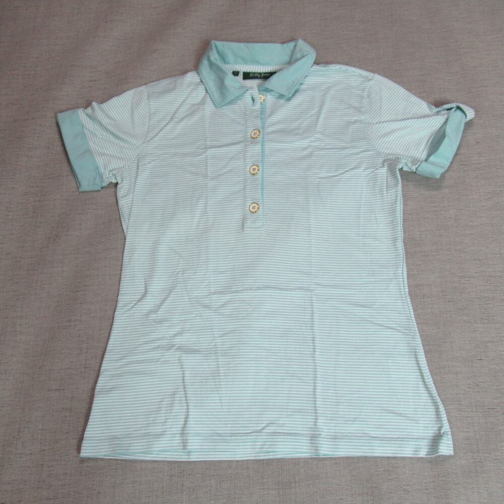 Bobby Jones Top Womens XS Sea Green Striped Polo Shirt Tenniscore Coastal Prep